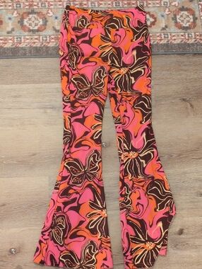 No Boundaries Pink Orange Brown Floral Flare Pants
